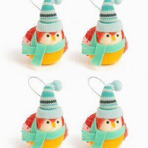 Set of 4 Christmas Bird Ornaments Knit Hat & Scarf Holiday Tree Decor Wondershop